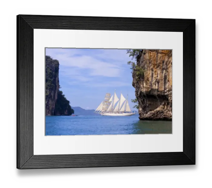 Framed Print : Thailand, Andaman Sea. Star Fyer clipper ship in the Ao Phang Nga Islands in hte Andaman Sea Framed Print : Thailand, Andaman Sea. Star Fyer clipper ship in the Ao Phang Nga Islands in hte Andaman Sea