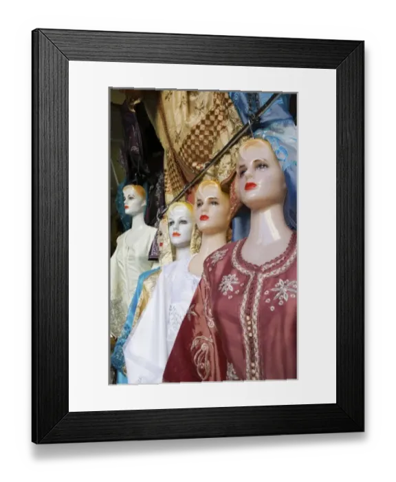 Framed Print : MOROCCO, Fes: Fes El, Bali (Old Fes), Female Manequins at street market wearing traditional