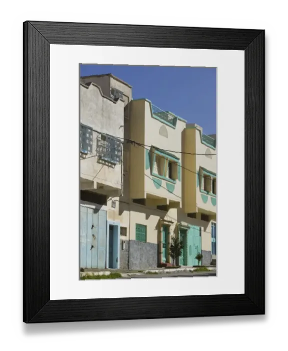 Framed Print : MOROCCO, Region Kandar et Sebou: Village of BHALIL, Pastel Houses