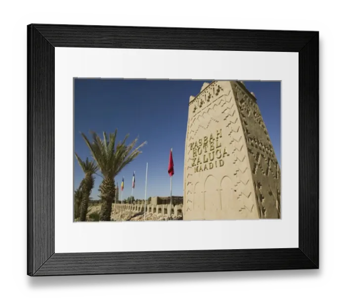 Framed Print : MOROCCO, Ziz Valley, MaDID: Kasbah Xaluca Maadid, faux Kasbah Hotel, Sign Framed Print : MOROCCO, Ziz Valley, MaDID: Kasbah Xaluca Maadid, faux Kasbah Hotel, Sign