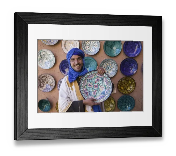 Framed Print : MOROCCO, South of the High Atlas, OUARZAZATE: Young Merchant in Blue Headress / Ensemble Artisanat Framed Print : MOROCCO, South of the High Atlas, OUARZAZATE: Young Merchant in Blue Headress / Ensemble Artisanat