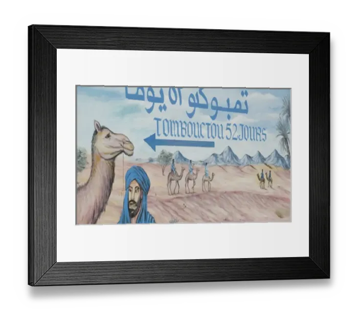 Framed Print : MOROCCO, Draa Valley, ZAGORA: Famous sign of Timbouctou 52 jours camel caravans Framed Print : MOROCCO, Draa Valley, ZAGORA: Famous sign of Timbouctou 52 jours camel caravans