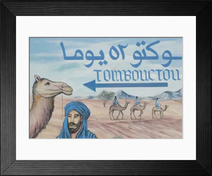 Framed Print : MOROCCO, Draa Valley, ZAGORA: Famous sign of Timbouctou 52 jours camel caravans Framed Print : MOROCCO, Draa Valley, ZAGORA: Famous sign of Timbouctou 52 jours camel caravans