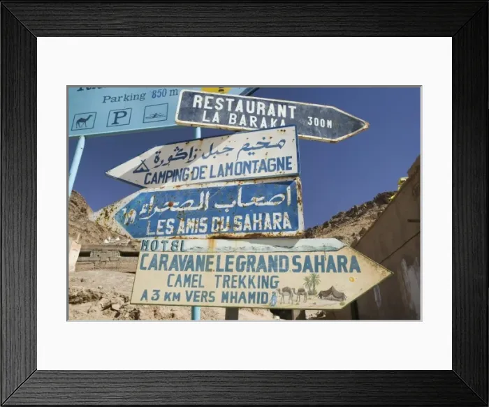 Framed Print : MOROCCO, Draa Valley, ZAGORA: Road Signs Framed Print : MOROCCO, Draa Valley, ZAGORA: Road Signs