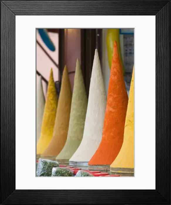 Framed Print : MOROCCO, MARRAKECH: Mountains of Moroccan Spices Souk, Place des Ferblatiers