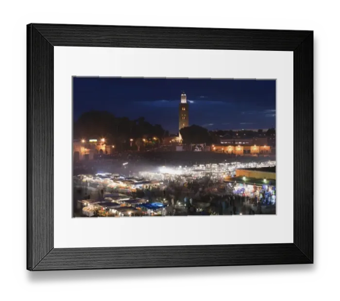 Framed Print : MOROCCO, MARRAKECH: Djemma el, Fna Square Food Stands and Koutoubia Mosque / Evening Framed Print : MOROCCO, MARRAKECH: Djemma el, Fna Square Food Stands and Koutoubia Mosque / Evening