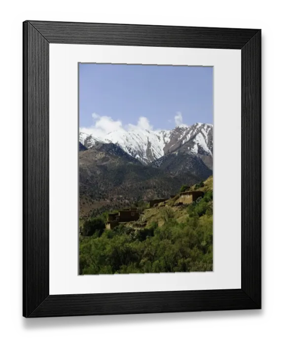 Framed Print : MOROCCO, Tizi, N, Test Pass Road, MZOUZITE: Village View and High Atlas Mountains