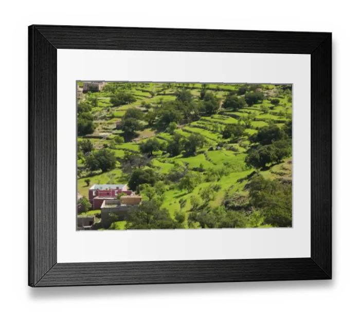 Framed Print : MOROCCO, Anti Atlas, COL DU KERDOUS PASS: Village & Mountain View from the Col Du