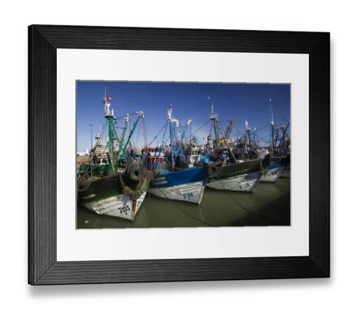 Framed Print : MOROCCO, Atlantic Coast, ESSAOUIRA: Fishing Port / Morning Framed Print : MOROCCO, Atlantic Coast, ESSAOUIRA: Fishing Port / Morning