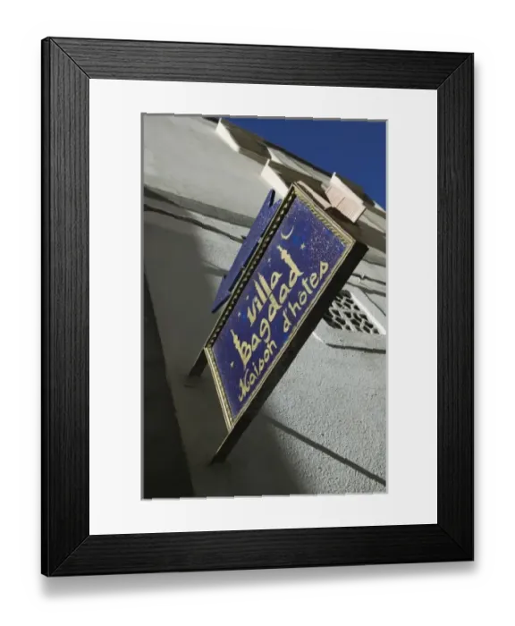 Framed Print : MOROCCO, Atlantic Coast, ESSAOUIRA: Sign for the Villa Bagdad Hotel Framed Print : MOROCCO, Atlantic Coast, ESSAOUIRA: Sign for the Villa Bagdad Hotel