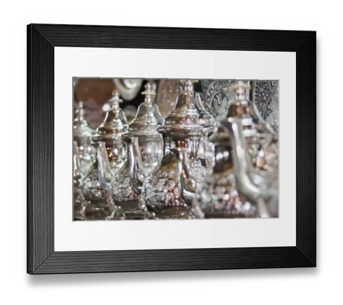 Framed Print : Silver teapots in metalworking shop, Fes, Morocco Framed Print : Silver teapots in metalworking shop, Fes, Morocco