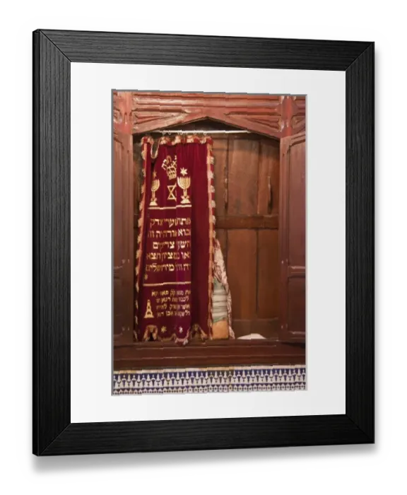 Framed Print : Religious scrolls in Fes synagogue, Morocco