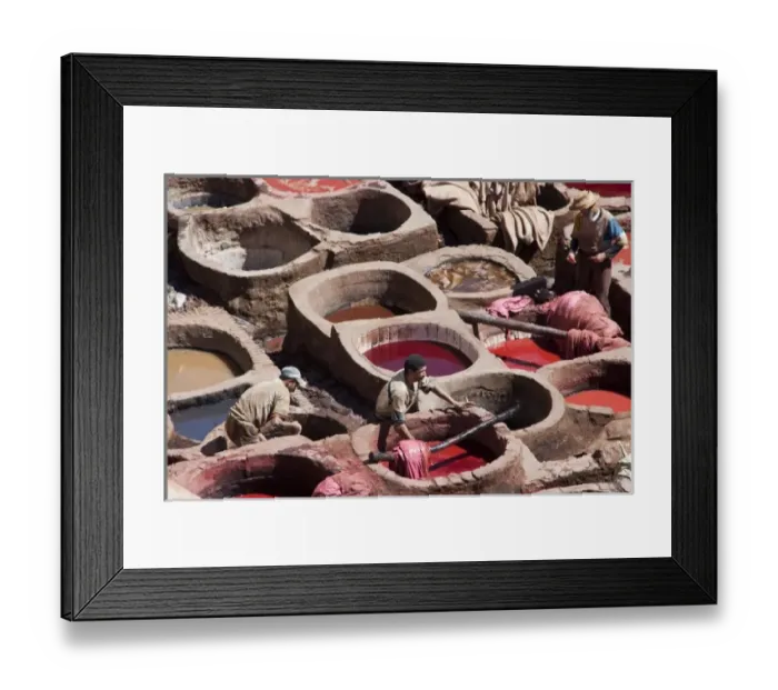 Framed Print : Leather dyeing vats, Fes medina, Morocco