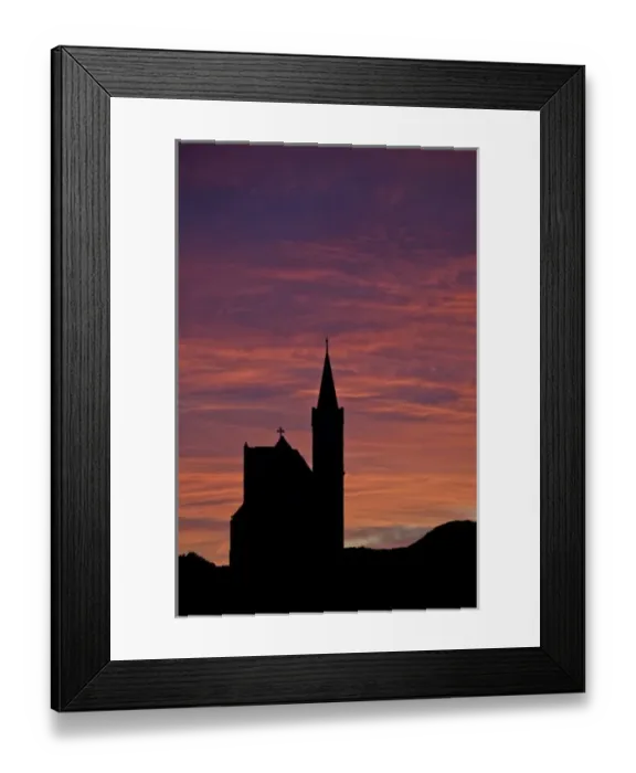 Framed Print : Namibia, Luderitz. A church is silhouetted against the sunrise Framed Print : Namibia, Luderitz. A church is silhouetted against the sunrise