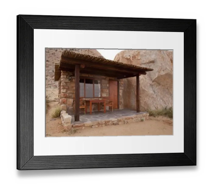 Framed Print : Namibia, Aus. The Boulder chalet at the Klein Aus Vista