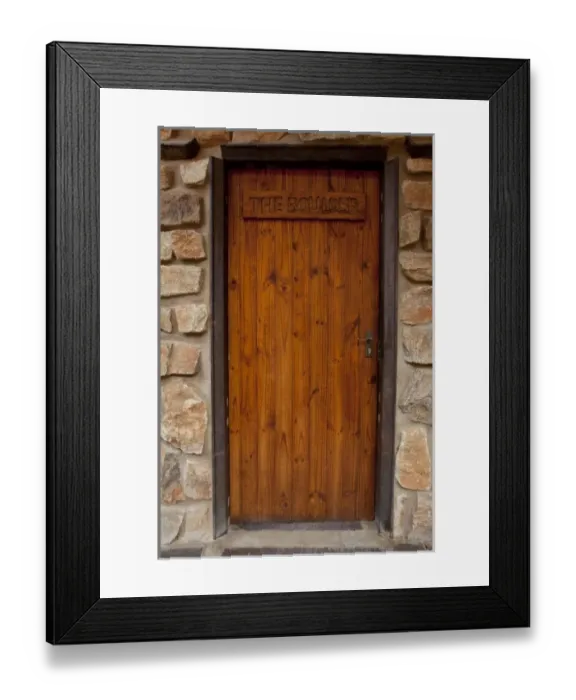 Framed Print : Africa, Namibia, Aus. Front door of Boulder chalet at the Klein Aus Vista. Credit as