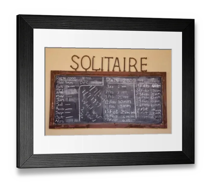Framed Print : Namibia, Solitaire. A blackboard with chalk postings of the areas average monthly rainfall Framed Print : Namibia, Solitaire. A blackboard with chalk postings of the areas average monthly rainfall