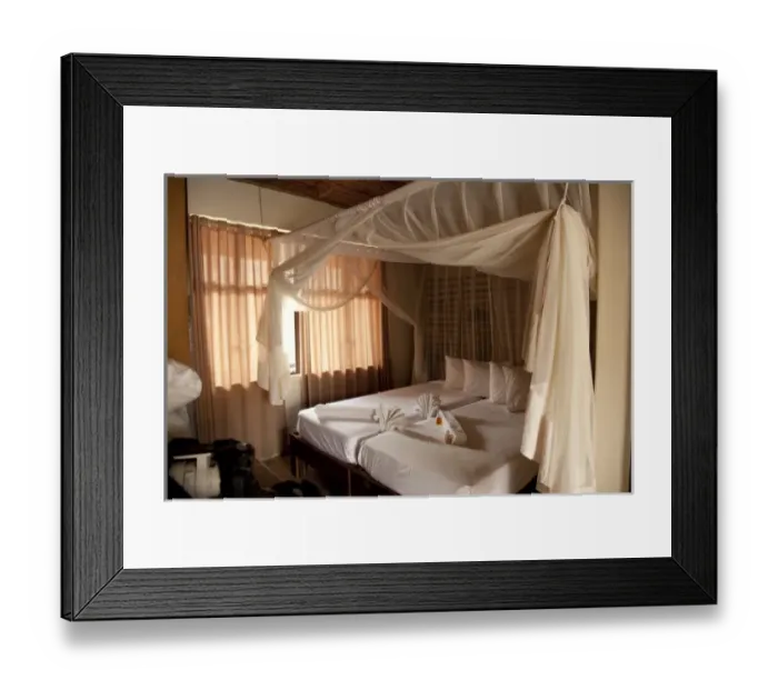 Framed Print : Namibia, Etosha National Park. View of a room at the Okaukuejo Lodge