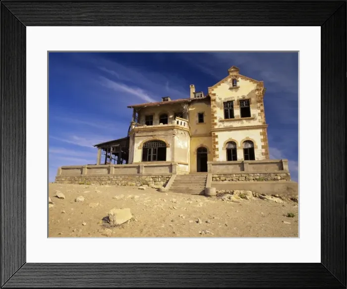Framed Print : Africa, Namibia, Luderitz, Kolmanskop Ghost Township. Abandoned mine managers house Framed Print : Africa, Namibia, Luderitz, Kolmanskop Ghost Township. Abandoned mine managers house