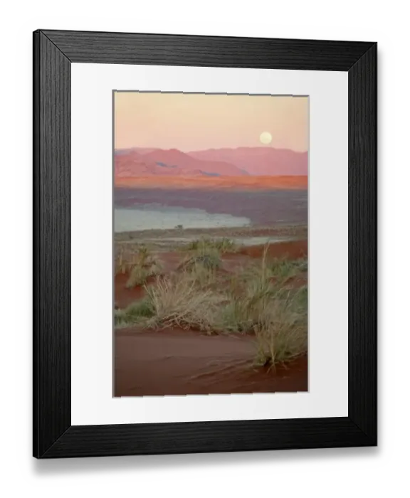 Framed Print : Africa, Namibia, Sossusvlei. The full moon rises over the NamibRand Nature Reserve in Sossusvlei Framed Print : Africa, Namibia, Sossusvlei. The full moon rises over the NamibRand Nature Reserve in Sossusvlei