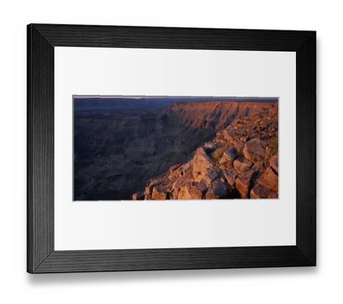 Framed Print : Africa, Namibia, Fish River Canyon National Park, Setting sun lights deep and winding