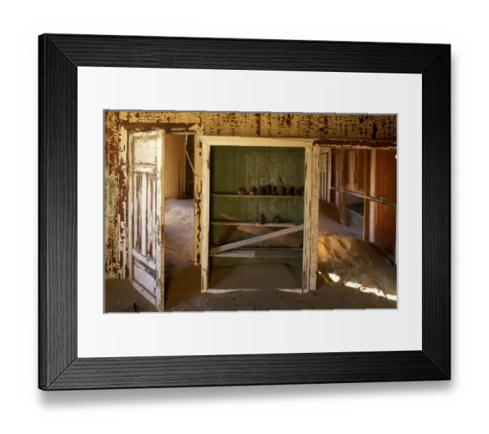 Framed Print : Africa, Namibia, Kolmanskop, Drifting sand fills building interior in abandoned diamond Framed Print : Africa, Namibia, Kolmanskop, Drifting sand fills building interior in abandoned diamond