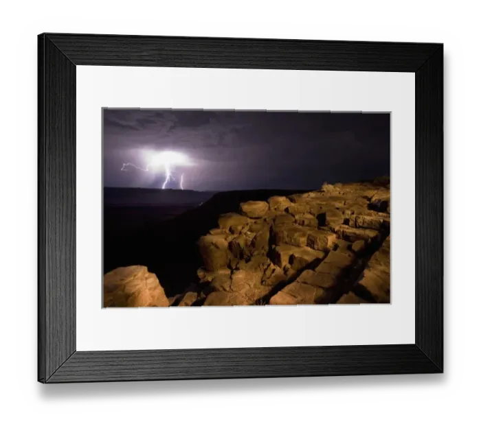 Framed Print : Namibia, Fish River Canyon National Park, Lightning strikes from storm clouds above