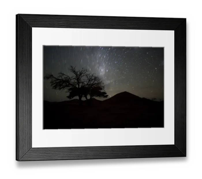 Framed Print : Namibia, Namib Naukluft National Park, Star Trails and Dune 45 above acacia tree Framed Print : Namibia, Namib Naukluft National Park, Star Trails and Dune 45 above acacia tree