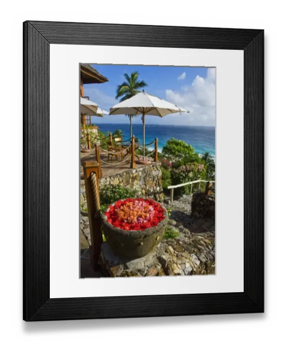 Framed Print : Floral decoration at resort on Fregate Island