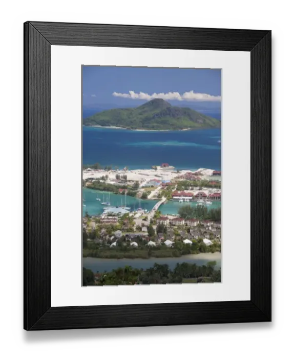 Framed Print : Seychelles, Island of Mahe. Capital city of Victoria. Eden Island, manmade island resort area