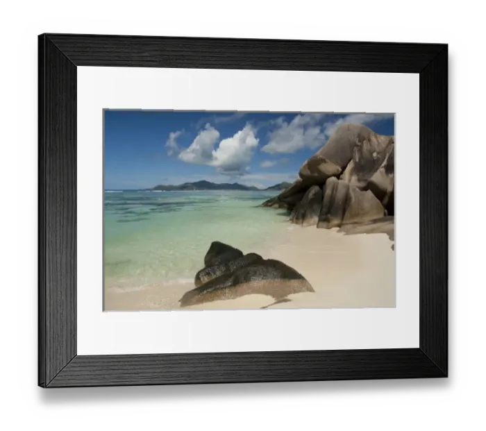 Framed Print : Seychelles, Island of La Digue. Anse Source D Agent, popular white sand beach Framed Print : Seychelles, Island of La Digue. Anse Source D Agent, popular white sand beach
