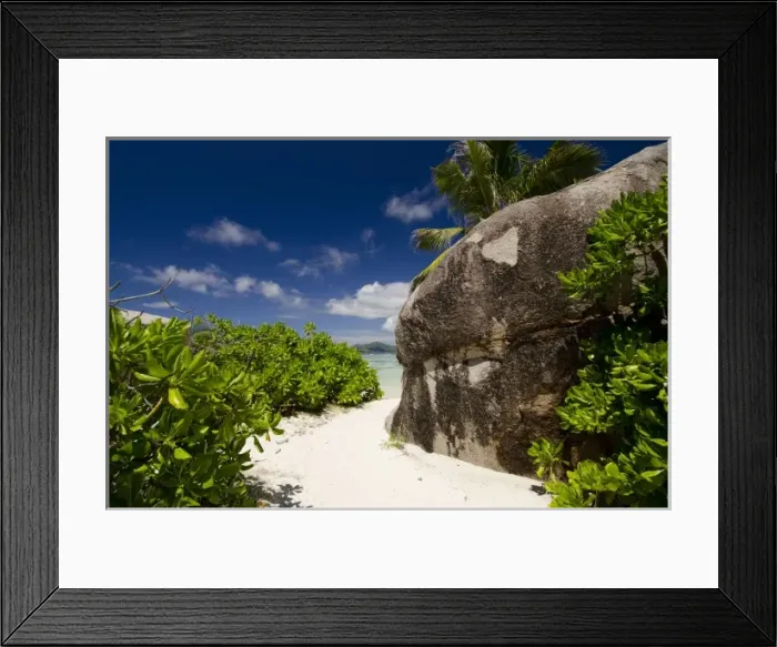 Framed Print : Seychelles, Island of La Digue. Popular Anse Source D Agent white sand beach Framed Print : Seychelles, Island of La Digue. Popular Anse Source D Agent white sand beach