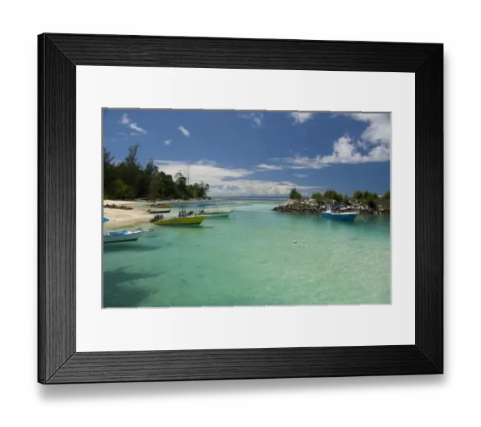 Framed Print : Seychelles, Island of La Digue. Fishing boats in La Passe Harbor