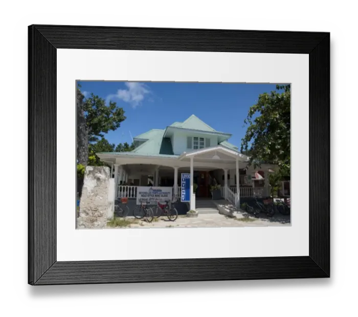 Framed Print : Seychelles, Island of La Digue. Town of La Passe Harbor, Internet cafe Framed Print : Seychelles, Island of La Digue. Town of La Passe Harbor, Internet cafe