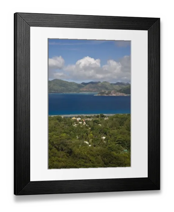 Framed Print : Seychelles, La Digue Island, Island view of La Passe from Nid d Aigle Peak (el Framed Print : Seychelles, La Digue Island, Island view of La Passe from Nid d Aigle Peak (el