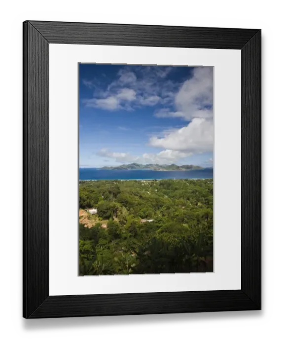 Framed Print : Seychelles, La Digue Island, Island view of La Passe from Nid d Aigle Peak (el Framed Print : Seychelles, La Digue Island, Island view of La Passe from Nid d Aigle Peak (el