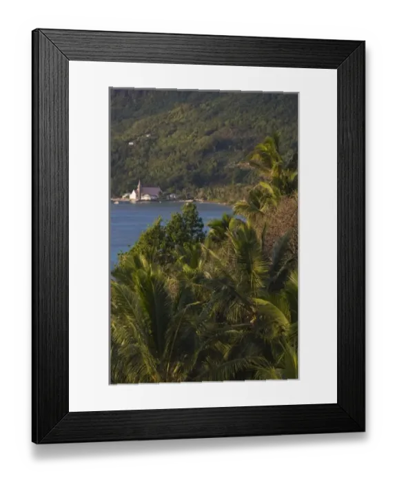 Framed Print : Seychelles, Mahe Island, Anse Royale, Town Church and palms, morning Framed Print : Seychelles, Mahe Island, Anse Royale, Town Church and palms, morning