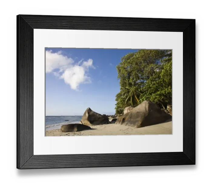 Framed Print : Seychelles, Mahe Island, Beau Vallon, beachfront rock formations Framed Print : Seychelles, Mahe Island, Beau Vallon, beachfront rock formations
