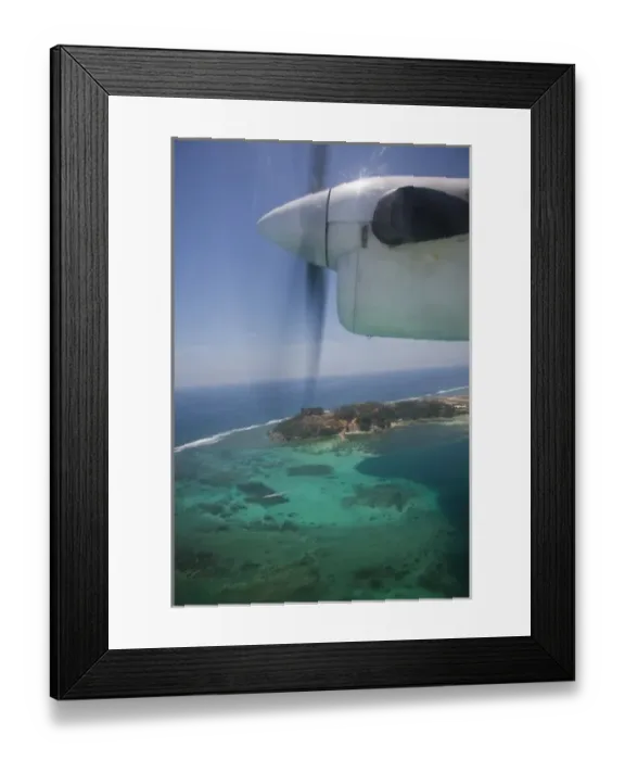 Framed Print : Seychelles, Mahe Island, view from propeller driven airliner Framed Print : Seychelles, Mahe Island, view from propeller driven airliner