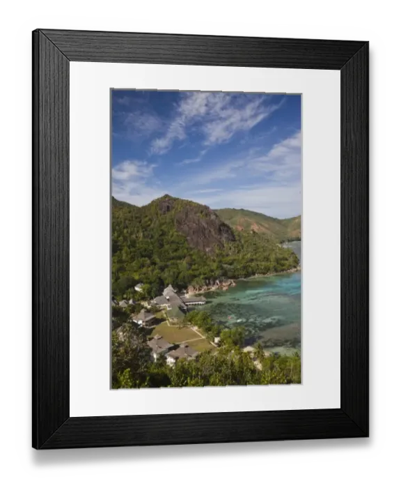 Framed Print : Seychelles, Praslin Island, Anse Volbert, La Reserve Hotel overview Framed Print : Seychelles, Praslin Island, Anse Volbert, La Reserve Hotel overview