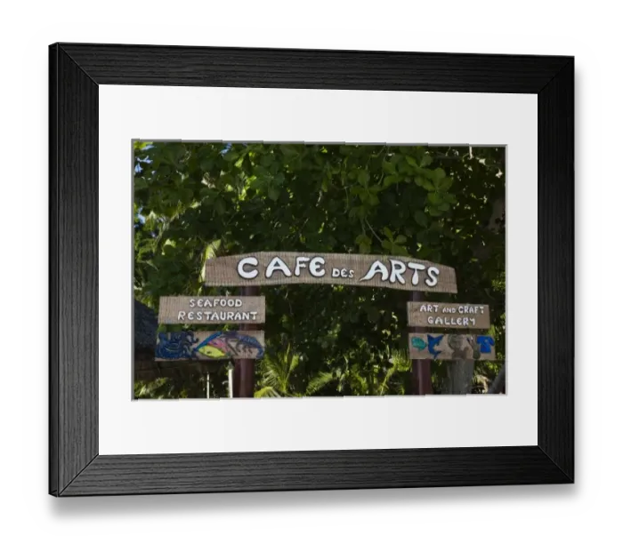 Framed Print : Seychelles, Praslin Island, Anse Volbert, sign for Cafe des Arts Framed Print : Seychelles, Praslin Island, Anse Volbert, sign for Cafe des Arts