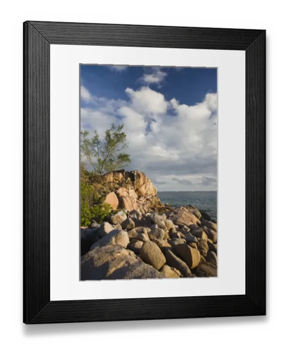 Framed Print : Seychelles, Praslin Island, Petite Anse Kerlan beach rocks