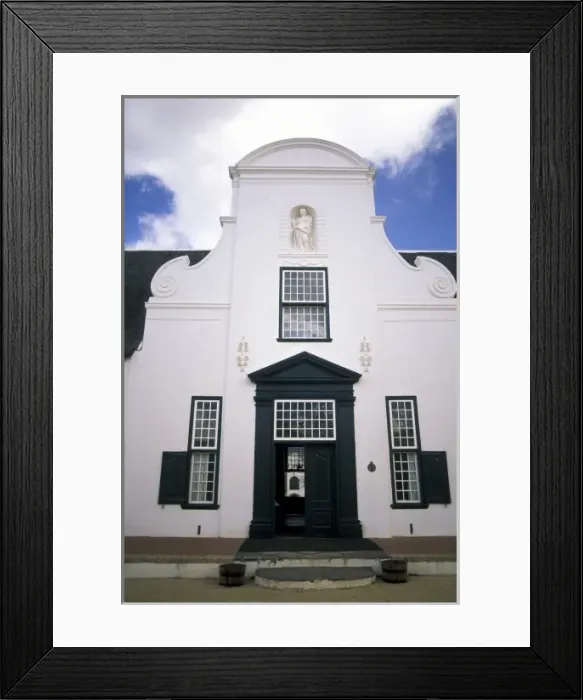 Framed Print : Africa, South Africa, Constantia. Groot Constantia manor house entry, 1865 Cape Dutch