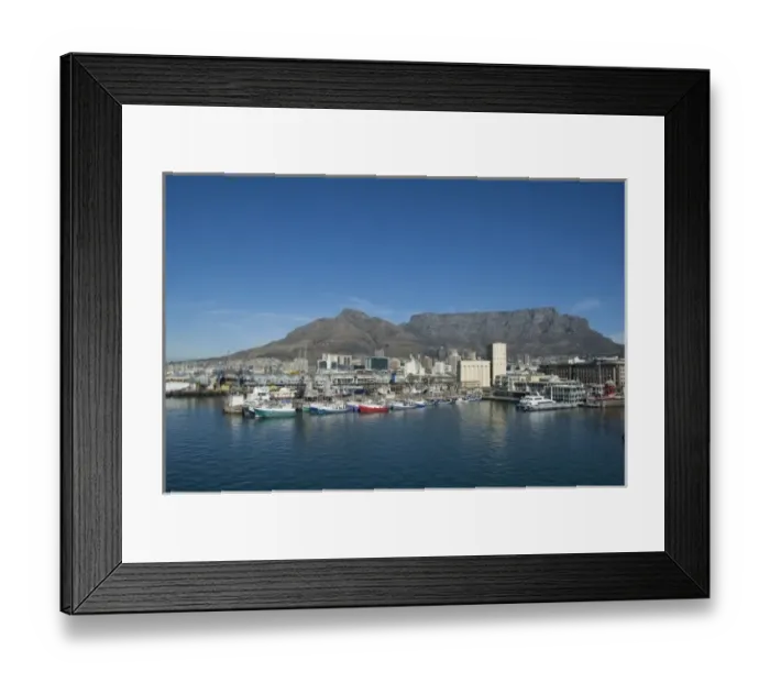 Framed Print : South Africa, Cape Town. Victoria & Alfred waterfront area with Table Mountain in the distance