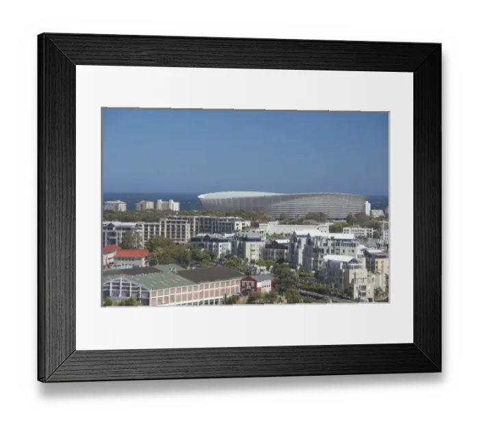 Framed Print : South Africa, Cape Town. Coastal downtown view of Cape Town Stadium Framed Print : South Africa, Cape Town. Coastal downtown view of Cape Town Stadium