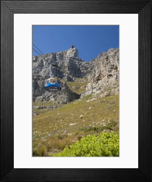Framed Print : South Africa, Cape Town, Table Mountain National Park. Cableway aerial tram and mountain