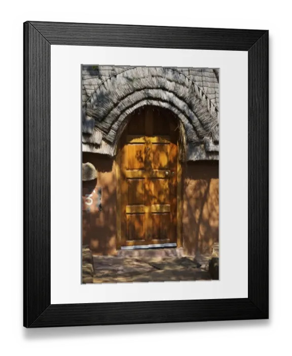 Framed Print : Africa, South Africa, KwaZulu Natal, Shakaland, Zulu home doorway, (PR) Framed Print : Africa, South Africa, KwaZulu Natal, Shakaland, Zulu home doorway, (PR)