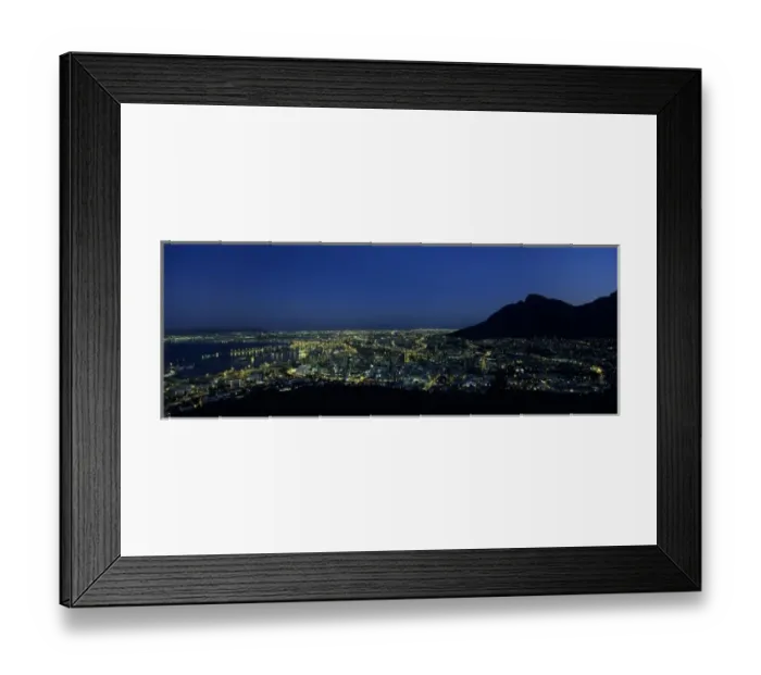 Framed Print : South Africa, Cape Town, Street lights of downtown skyline and Table Mountain, view Framed Print : South Africa, Cape Town, Street lights of downtown skyline and Table Mountain, view