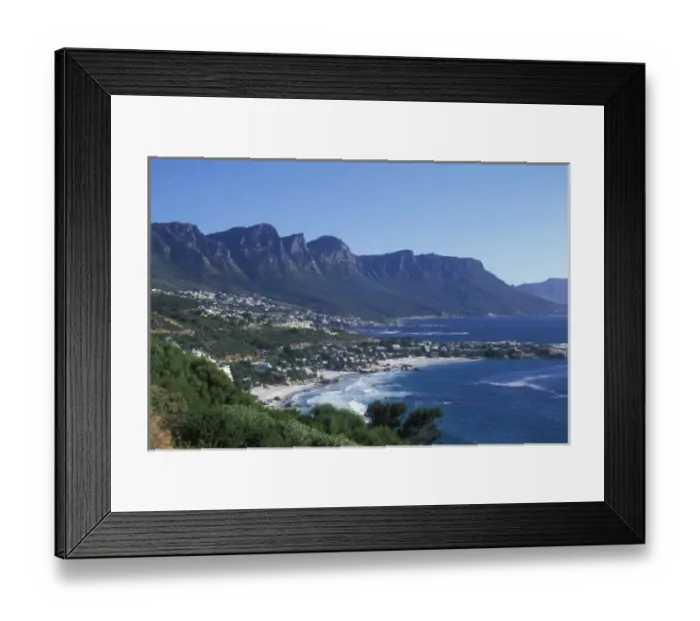 Framed Print : South Africa, Cape Town, Afternoon sun lights Camps Bay and Twelve Apostles mountains Framed Print : South Africa, Cape Town, Afternoon sun lights Camps Bay and Twelve Apostles mountains