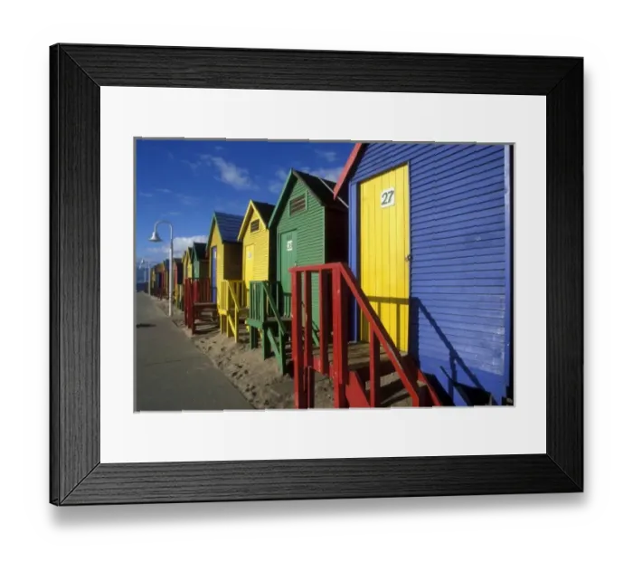 Framed Print : South Africa, Cape Town, Brightly painted bath houses in Simons Town Framed Print : South Africa, Cape Town, Brightly painted bath houses in Simons Town